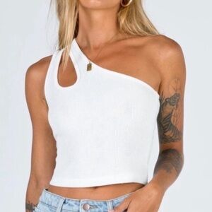 Princess Polly Cropped White Cutout One Shoulder Tank